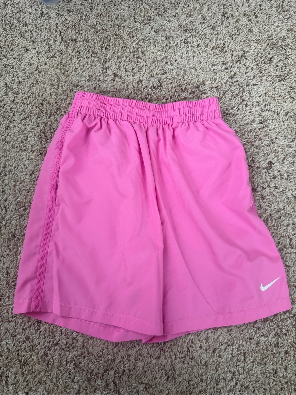 Nike Boy's Pink Athletic Shorts with White Swoosh